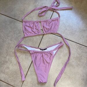 Nasty Gal Ruched Cut Out Bandeau Bikini Set